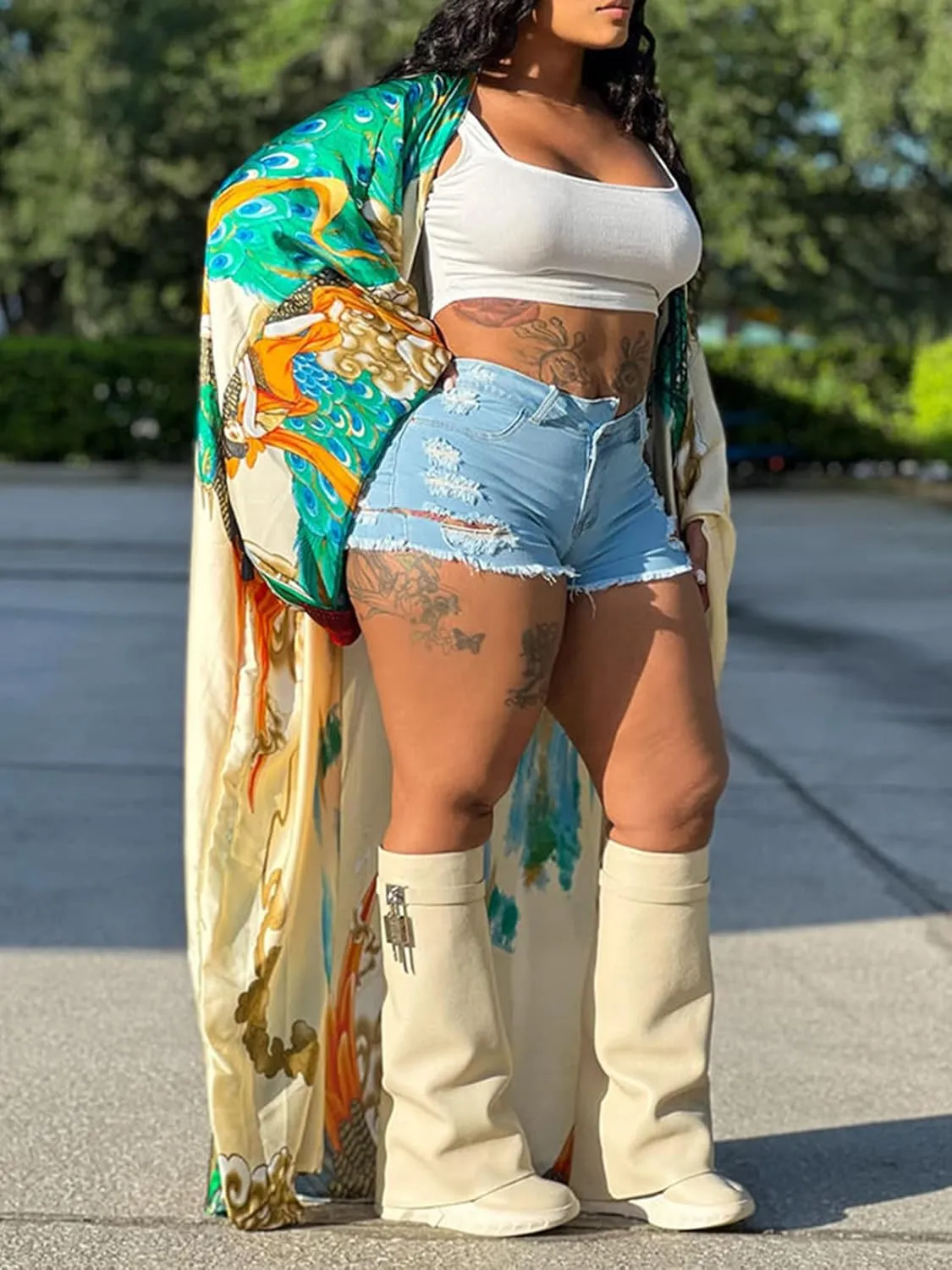 Famnbro Women's Floral Print Satin Robe Kimono Cardigan Open Front Long Cover Ups Outerwear One Size