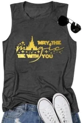 FASHGL Magic Kingdom Tank Top for Women May The Magic Be with You Tank Tops Summer Vacation Sleeveless Graphic Tee Shirt