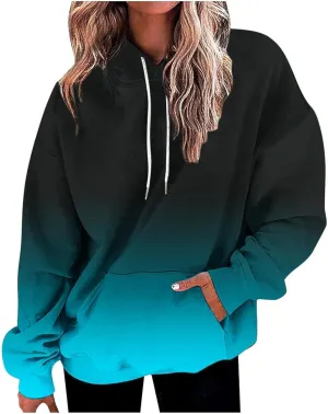 Fashion Tie Dye Hoodies For Women Pocket Long Sleeve Drawstring Oversized Pullover Fall Winter Gradient Sweatshirts