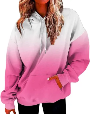 Fashion Tie Dye Hoodies For Women Pocket Long Sleeve Drawstring Oversized Pullover Fall Winter Gradient Sweatshirts