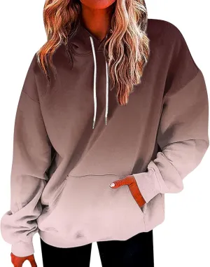 Fashion Tie Dye Hoodies For Women Pocket Long Sleeve Drawstring Oversized Pullover Fall Winter Gradient Sweatshirts