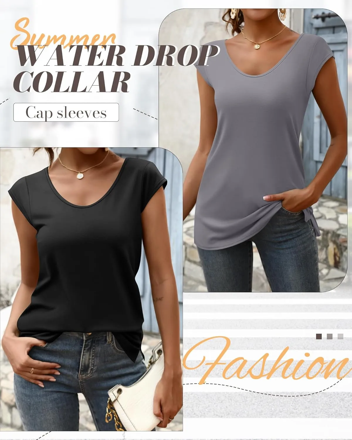 Ficerd 3 Pack Women's Cap Sleeve Tank Tops V Neck Loose Fit Cotton Summer Casual T Shirts Basic Tee Beach Vacation Clothes