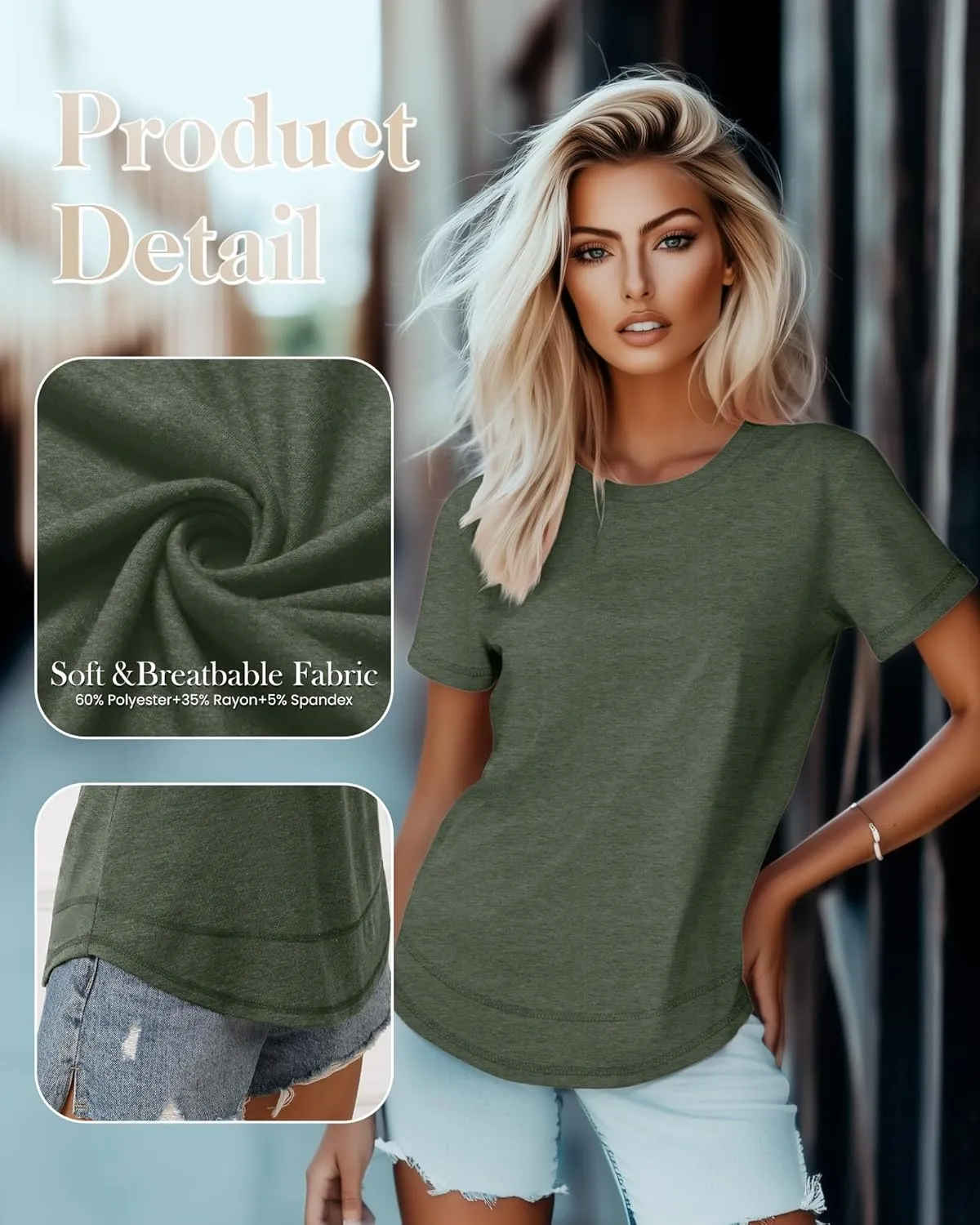 Ficerd 3 Pack Women's Short Sleeve T-Shirts, Loose Fit Crew Neck Tunic Tops Casual Solid Basic Tee Shirts Curved Hem Blouses