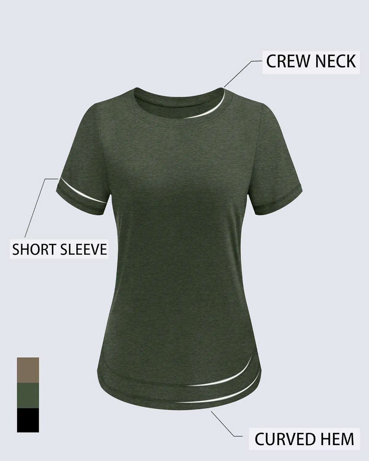 Ficerd 3 Pack Women's Short Sleeve T-Shirts, Loose Fit Crew Neck Tunic Tops Casual Solid Basic Tee Shirts Curved Hem Blouses