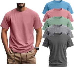 Ficerd 5 Pack Men's Big and Tall Shirts Short Sleeve Cotton Tee Summer Crew Neck Oversize Top Loose Fit Shirt Multipack