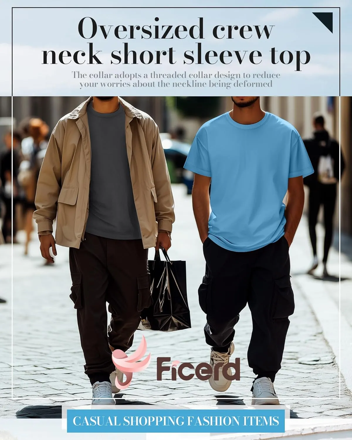 Ficerd 5 Pack Men's Big and Tall Shirts Short Sleeve Cotton Tee Summer Crew Neck Oversize Top Loose Fit Shirt Multipack