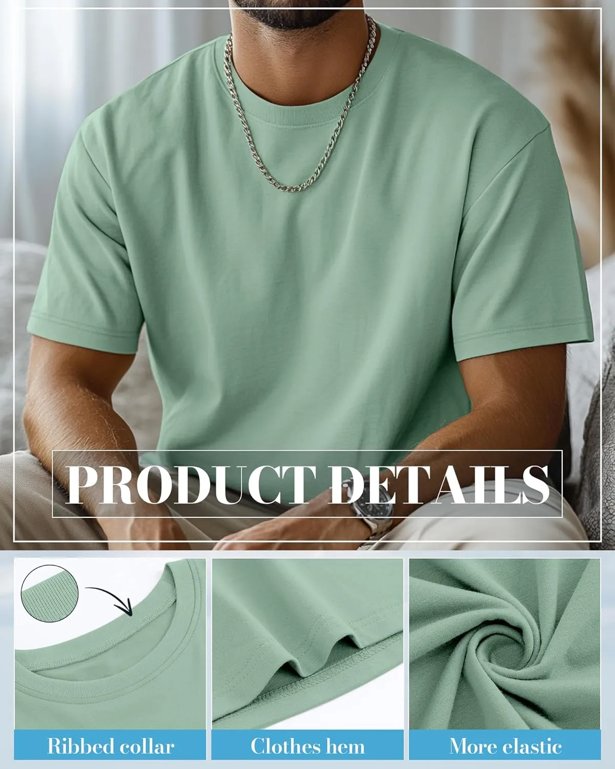 Ficerd 5 Pack Men's Big and Tall Shirts Short Sleeve Cotton Tee Summer Crew Neck Oversize Top Loose Fit Shirt Multipack