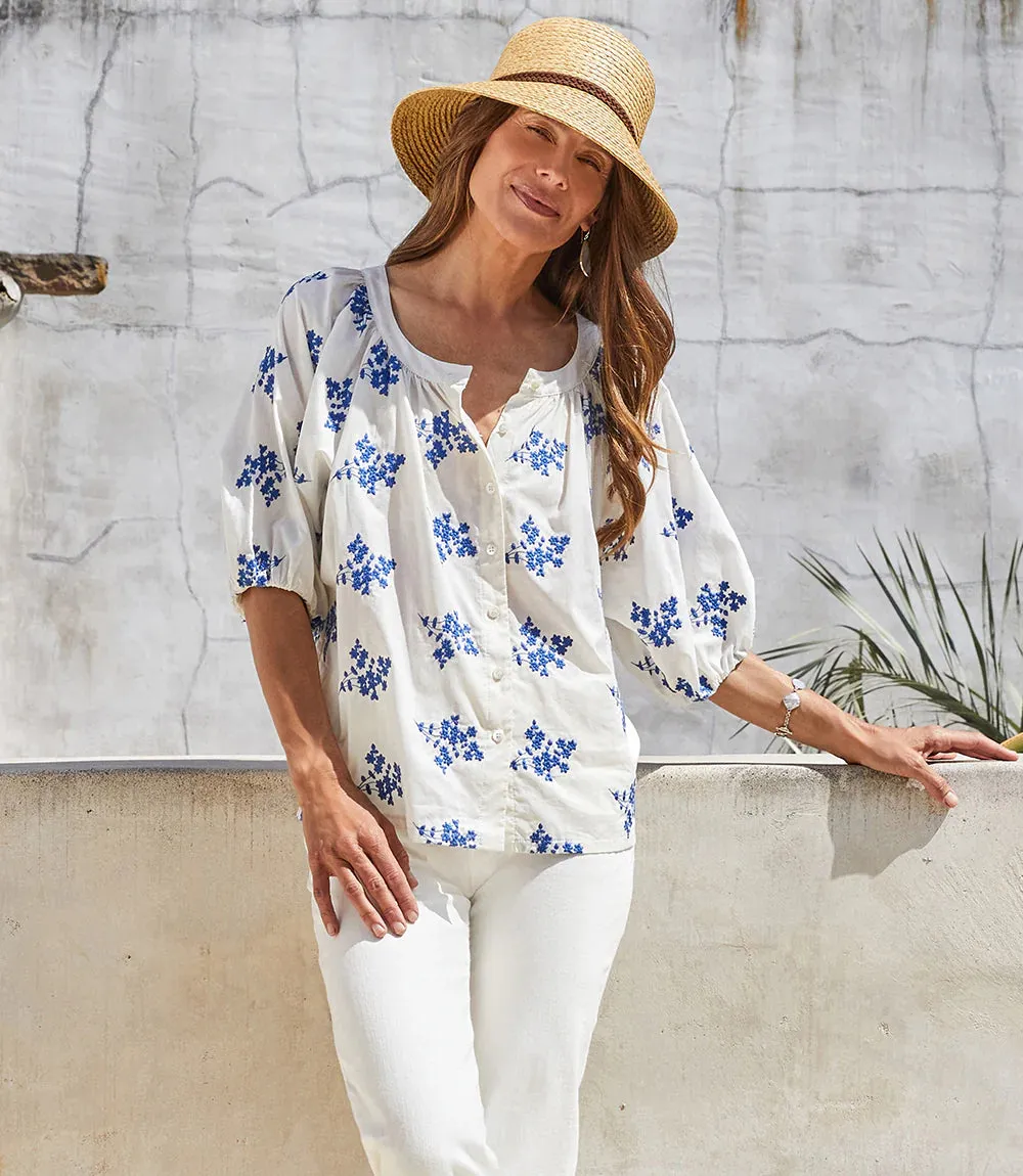 FINAL SALE BAYLEE BLUE FLORAL EMBROIDERED TOP - KAREN KANE 1L20177