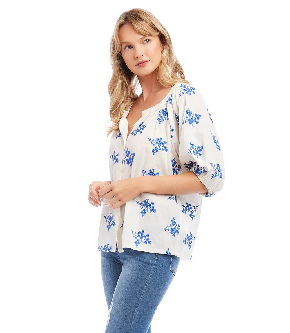 FINAL SALE BAYLEE BLUE FLORAL EMBROIDERED TOP - KAREN KANE 1L20177