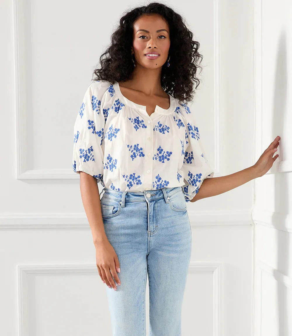 FINAL SALE BAYLEE BLUE FLORAL EMBROIDERED TOP - KAREN KANE 1L20177