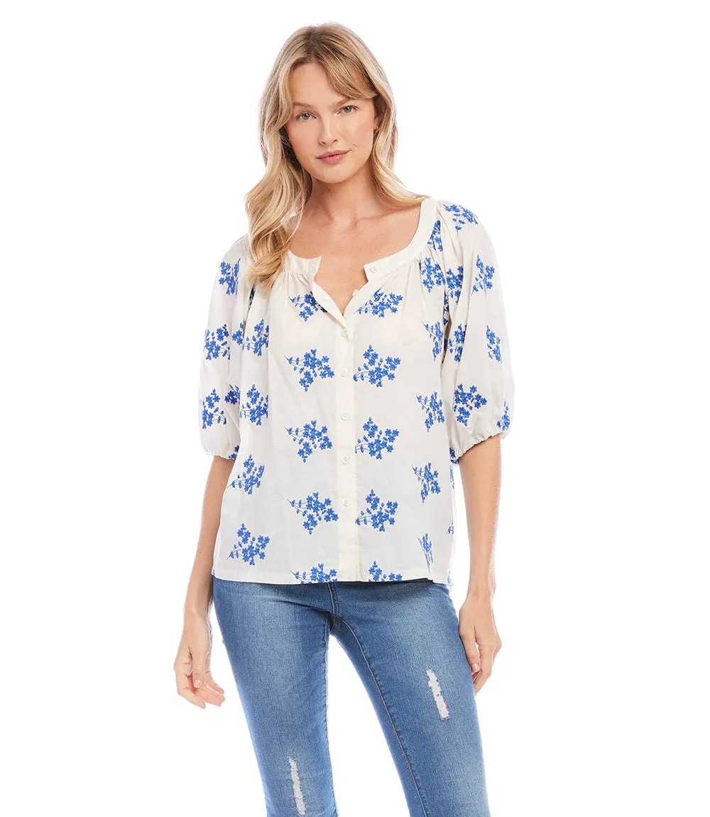 FINAL SALE BAYLEE BLUE FLORAL EMBROIDERED TOP - KAREN KANE 1L20177