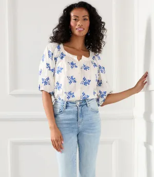 FINAL SALE BAYLEE BLUE FLORAL EMBROIDERED TOP - KAREN KANE 1L20177