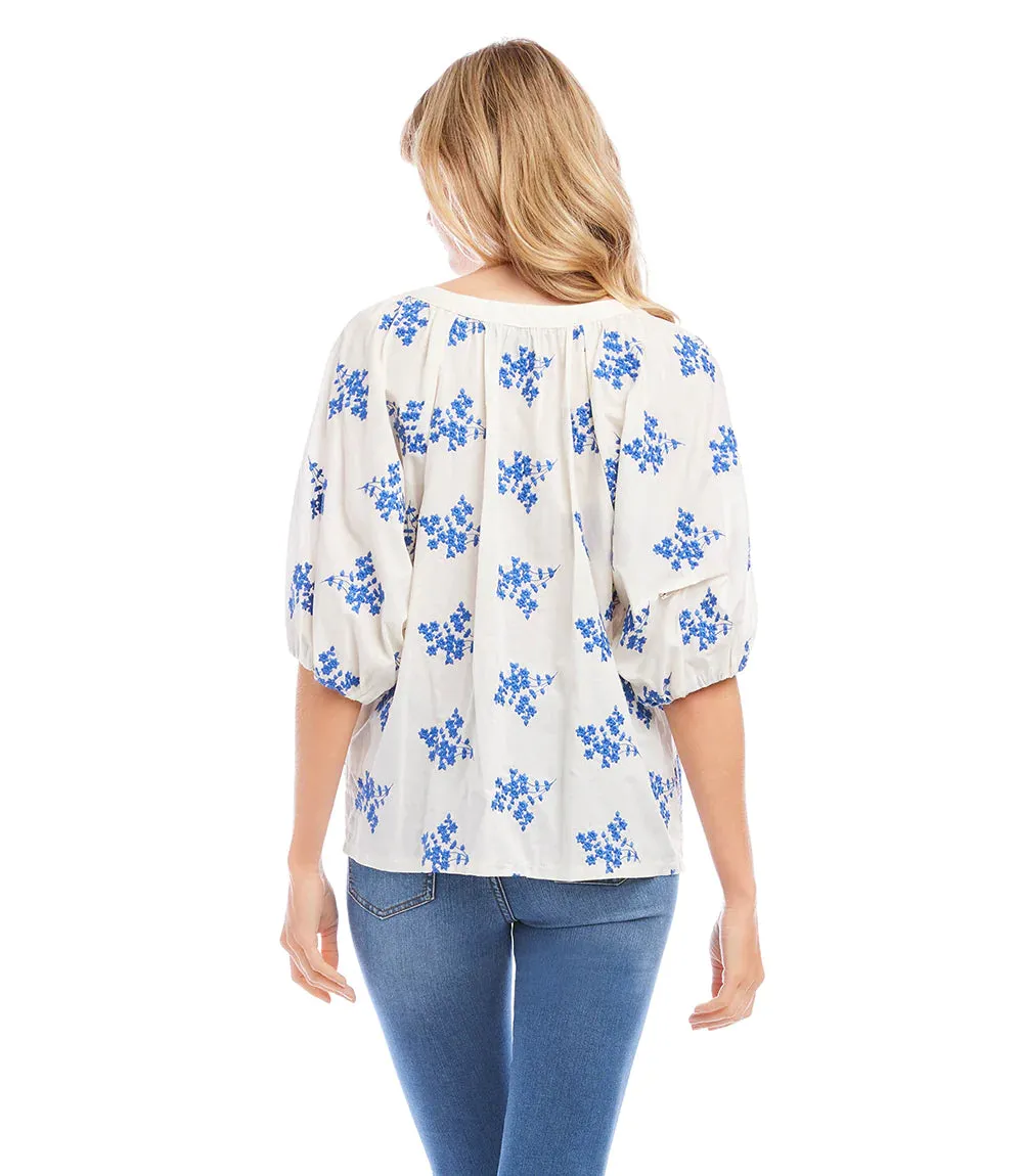 FINAL SALE BAYLEE BLUE FLORAL EMBROIDERED TOP - KAREN KANE 1L20177