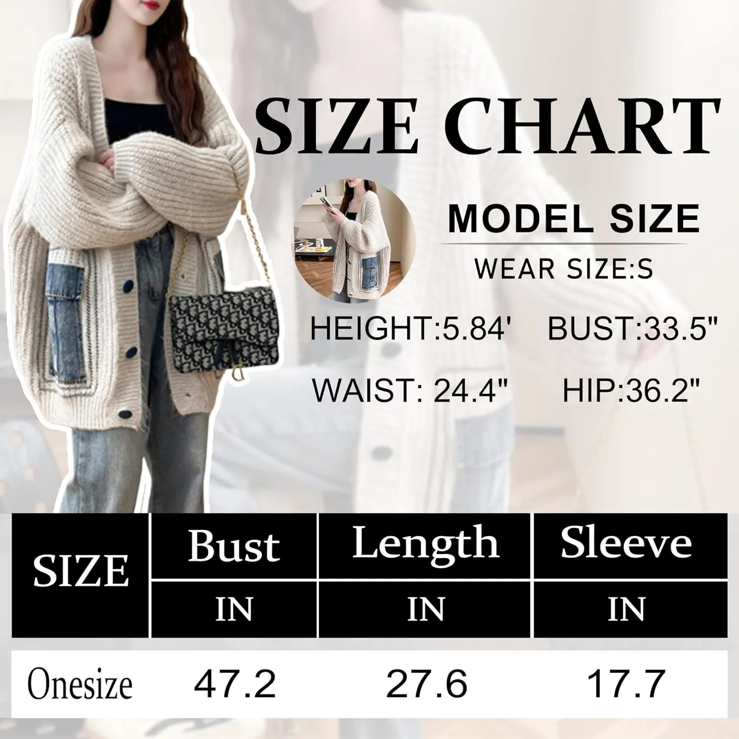 FindThy Womens Casual Button Up Cardigan Oversized Long Sleeve Jean Patchwork Sweater Cardigans