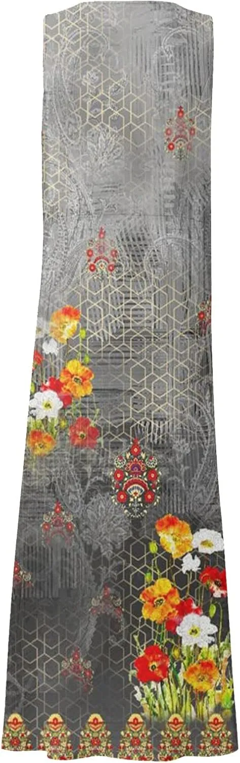 FlekmanArt Womens Summer Dresses Beach Long Dress Sleeveless Elegant Flowy Dresses Plus Size Loose Dress with Pockets
