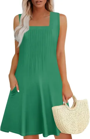 FlekmanArt Womens Summer Dresses Beach Sleeveless Mini Dress Casual Prited Sundresses Loose Tshirt Tank Dresses with Pockets