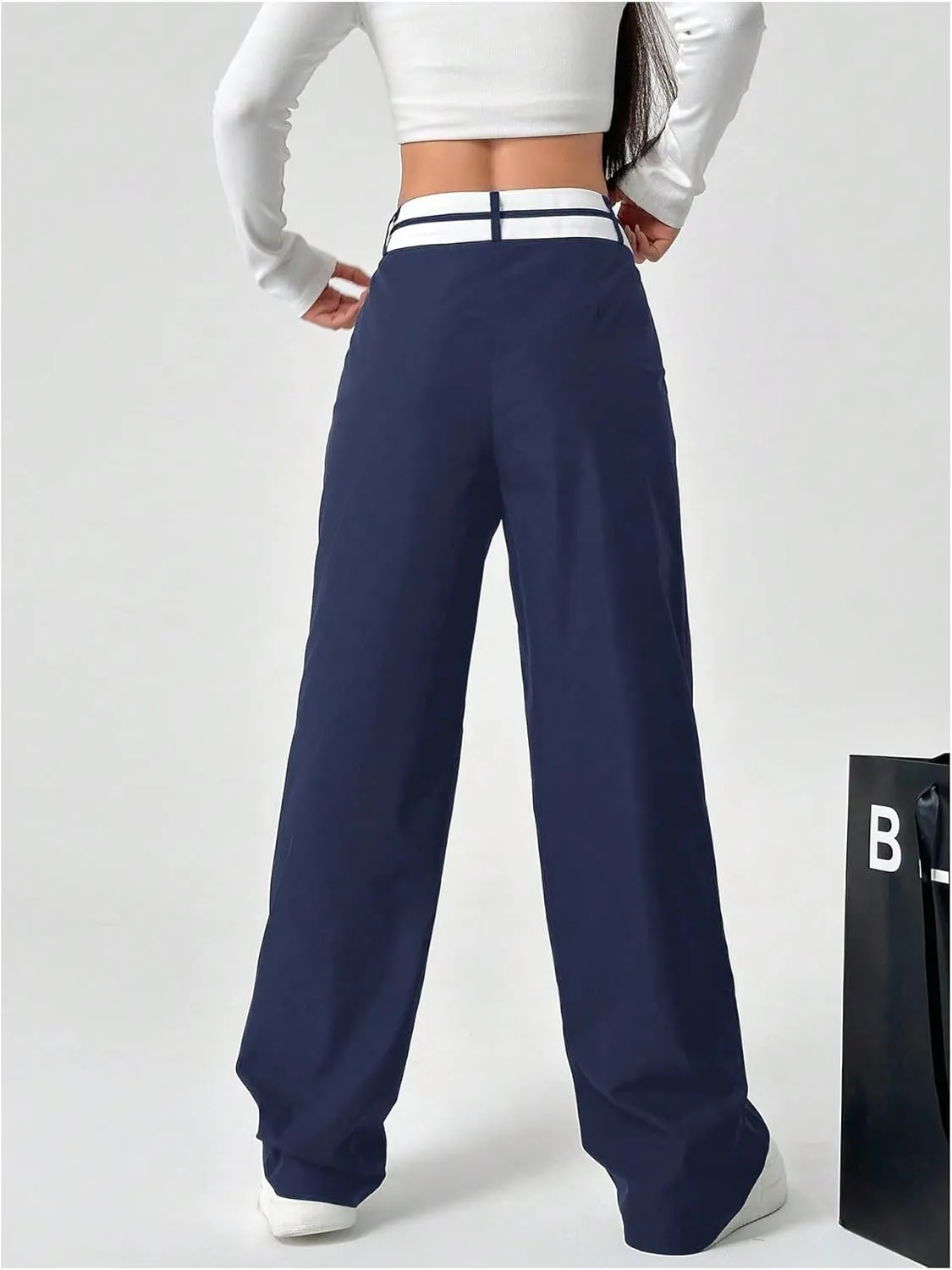 Floerns Women's Asymmetric Waist Zipper Trousers Straight Leg Pants with Pockets