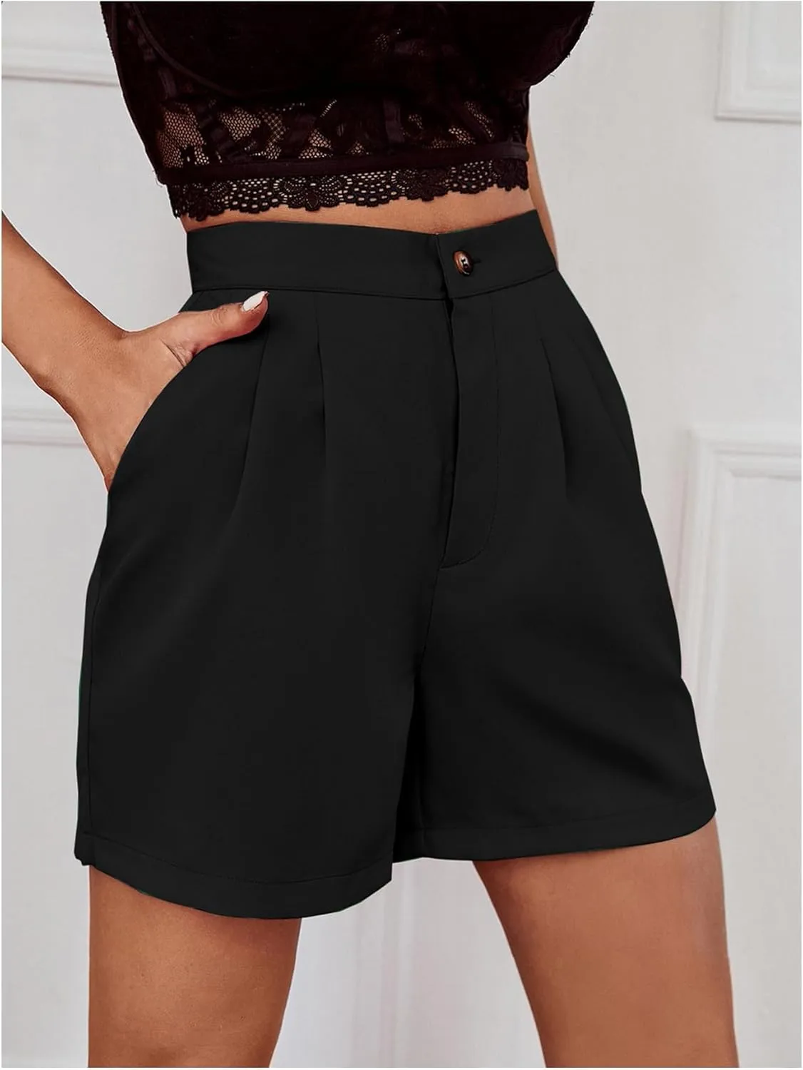 Floerns Women's Solid Wide Leg Shorts High Waist Work Office Shorts with Pockets