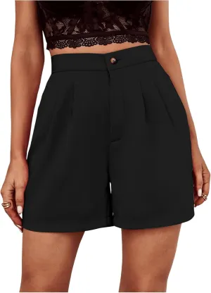 Floerns Women's Solid Wide Leg Shorts High Waist Work Office Shorts with Pockets