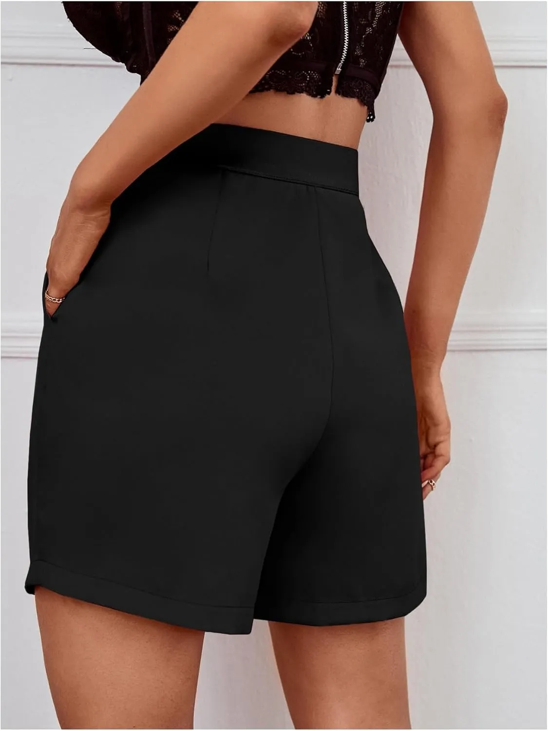 Floerns Women's Solid Wide Leg Shorts High Waist Work Office Shorts with Pockets