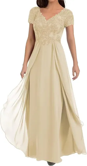 Floral Mother of The Bride Dresses for Wedding Short Sleeves Lace Chiffon Long Formal Dress for Women 2024