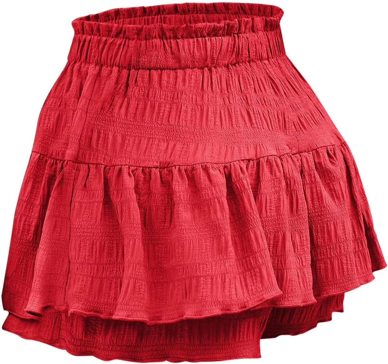 Flowy Shorts for Women Casual Boho Ruffle Tiered Skorts High Waisted Drawstring Mini Skirts Tennis Comfy Shorts 2025