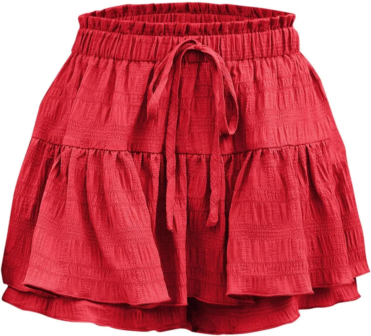 Flowy Shorts for Women Casual Boho Ruffle Tiered Skorts High Waisted Drawstring Mini Skirts Tennis Comfy Shorts 2025