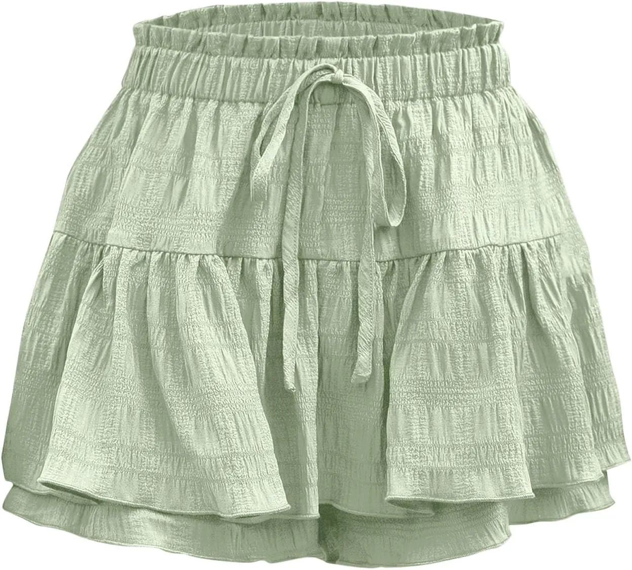 Flowy Shorts for Women Casual Boho Ruffle Tiered Skorts High Waisted Drawstring Mini Skirts Tennis Comfy Shorts 2025