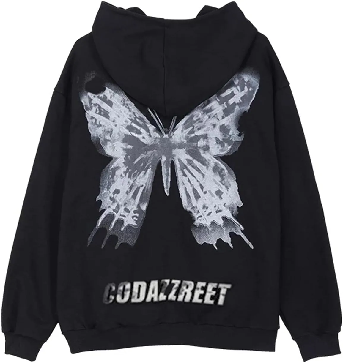 FOMOYUU Women Oversized Zip Up Hoodie Vintage Graphic Print Long Sleeve Hooded Sweatshirt Goth Punk Pullover Jacket Coat