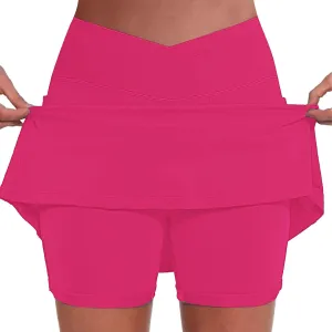 FQZWONG Skorts for Women Plus Size Elastic High Waisted Athletic Workout Skirt Pants Casual Solid Gym Yoga Tennis Shorts
