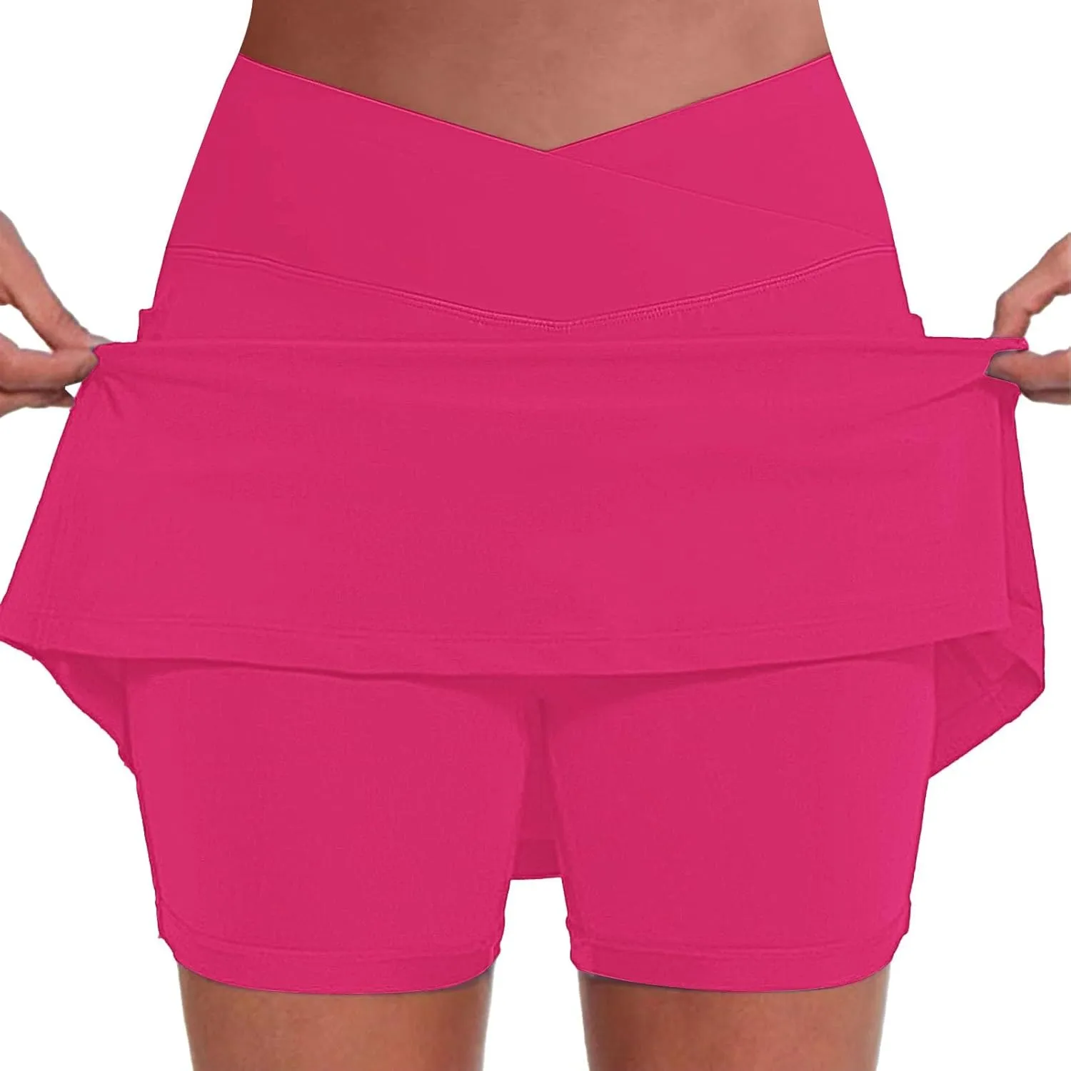 FQZWONG Skorts for Women Plus Size Elastic High Waisted Athletic Workout Skirt Pants Casual Solid Gym Yoga Tennis Shorts