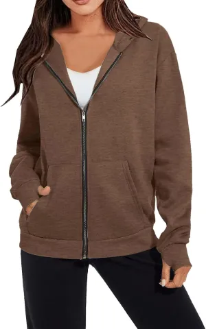 Full Zip Up Hoodies For Women Trendy 2023 Fall y2k Clothes Long Sleeve Zipper Hooded Sweatshirt Lightweight Jackets