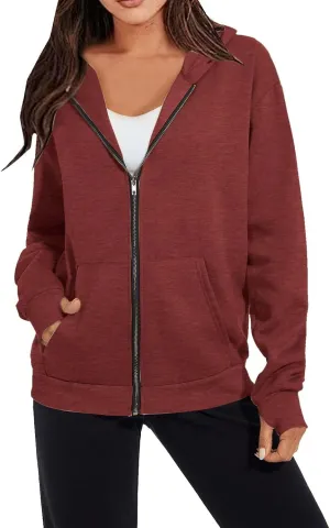 Full Zip Up Hoodies For Women Trendy 2023 Fall y2k Clothes Long Sleeve Zipper Hooded Sweatshirt Lightweight Jackets