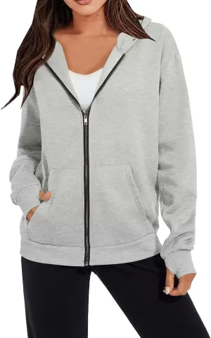 Full Zip Up Hoodies For Women Trendy 2023 Fall y2k Clothes Long Sleeve Zipper Hooded Sweatshirt Lightweight Jackets