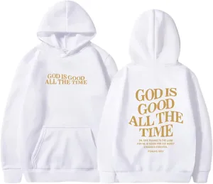 God is Good All The Time Christian Graphic Hoodies Women Oversize Pullover Tops with Pocket Drop Shoulder Fleece Sweatshirt