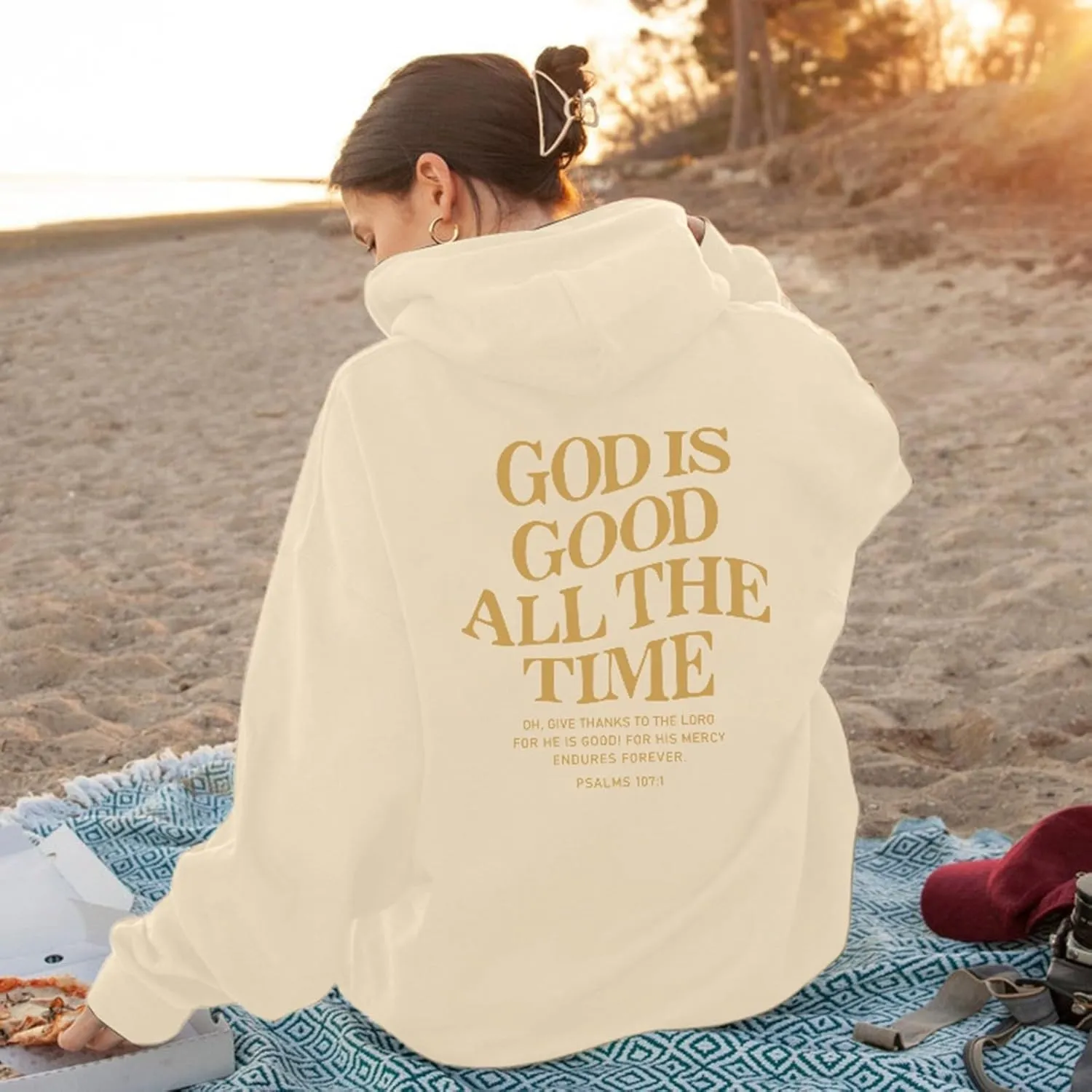 God is Good All The Time Christian Graphic Hoodies Women Oversize Pullover Tops with Pocket Drop Shoulder Fleece Sweatshirt