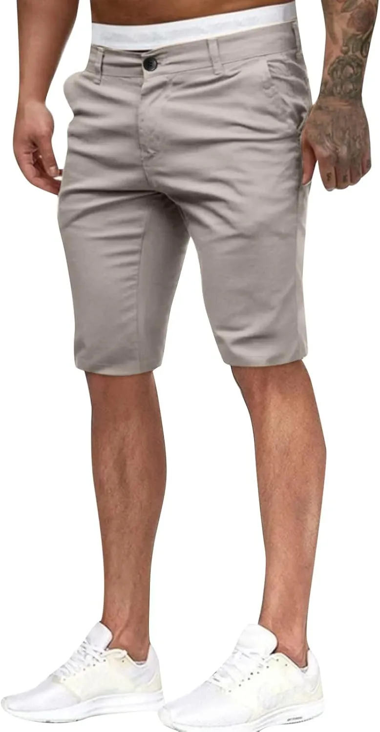GOKKILRW Mens Slim Fit Casual Chino Shorts Comfort Stretch Cotton Work Shorts Summer Beach Stretch Twill Chino Golf Shorts