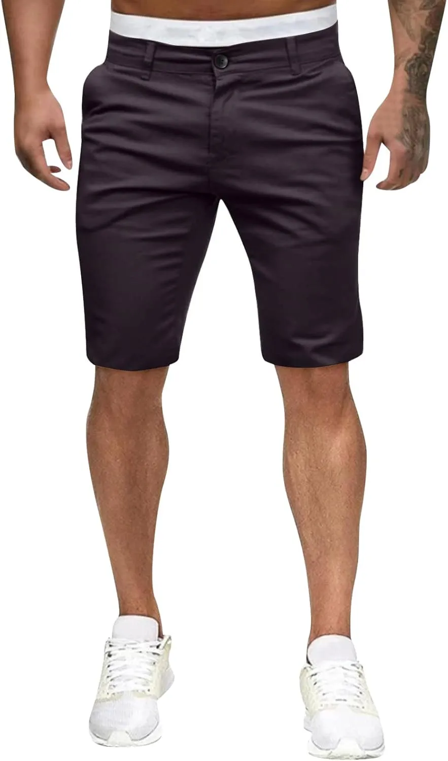 GOKKILRW Mens Slim Fit Casual Chino Shorts Comfort Stretch Cotton Work Shorts Summer Beach Stretch Twill Chino Golf Shorts