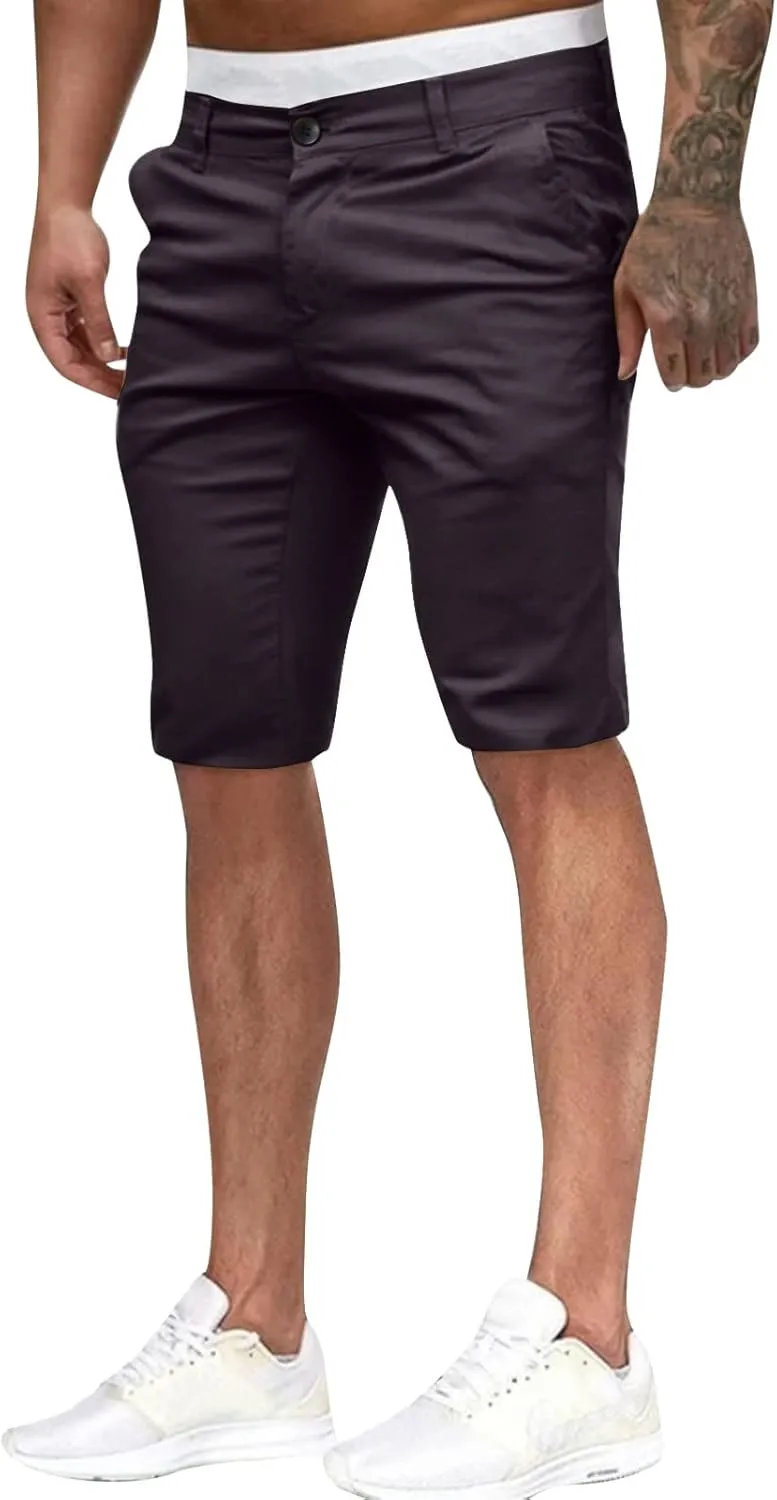 GOKKILRW Mens Slim Fit Casual Chino Shorts Comfort Stretch Cotton Work Shorts Summer Beach Stretch Twill Chino Golf Shorts