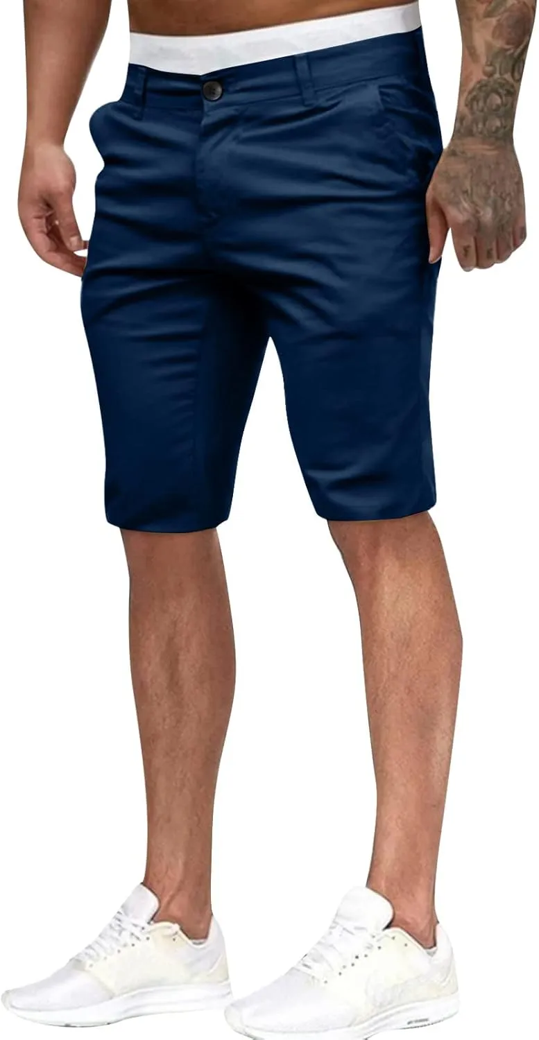 GOKKILRW Mens Slim Fit Casual Chino Shorts Comfort Stretch Cotton Work Shorts Summer Beach Stretch Twill Chino Golf Shorts