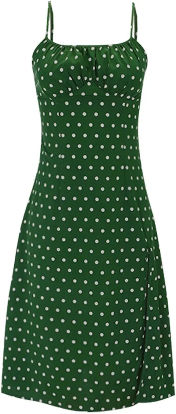 GOKKILRW Summer Dresses for Women 2025 Beach Midi Dress Spaghetti Strap Polka Dot A Line Flowy Dress for Party Graduation