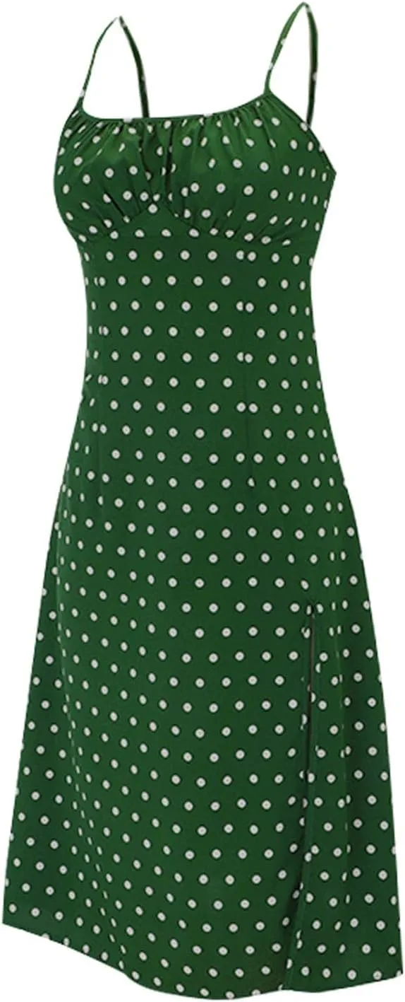 GOKKILRW Summer Dresses for Women 2025 Beach Midi Dress Spaghetti Strap Polka Dot A Line Flowy Dress for Party Graduation