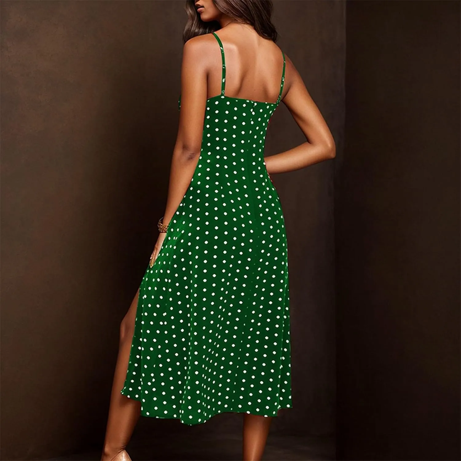 GOKKILRW Summer Dresses for Women 2025 Beach Midi Dress Spaghetti Strap Polka Dot A Line Flowy Dress for Party Graduation