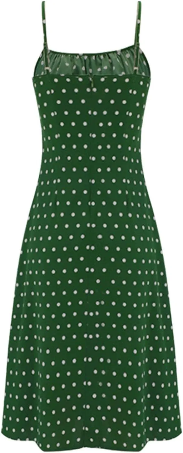 GOKKILRW Summer Dresses for Women 2025 Beach Midi Dress Spaghetti Strap Polka Dot A Line Flowy Dress for Party Graduation
