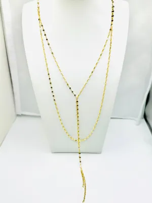 Gold Sterling Silver Beaded Necklace with Lariat