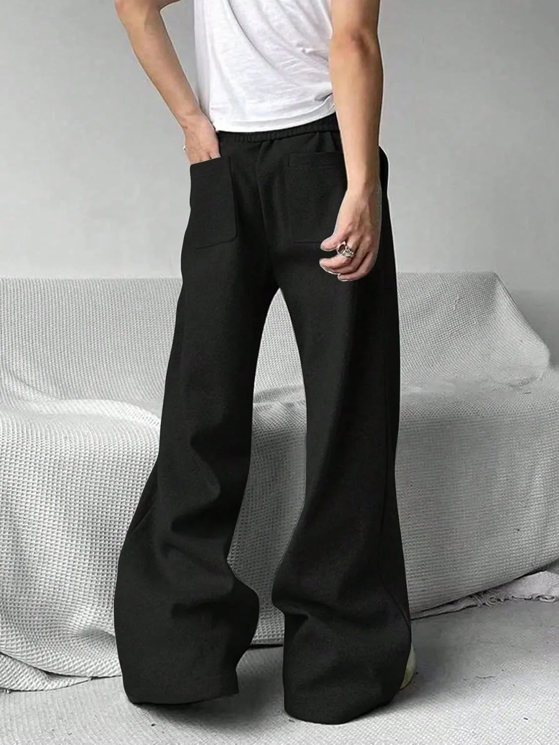 GORGLITTER Men's Flared Sweatpants Baggy Wide Leg Oversized Track Pants Trousers with Pockets