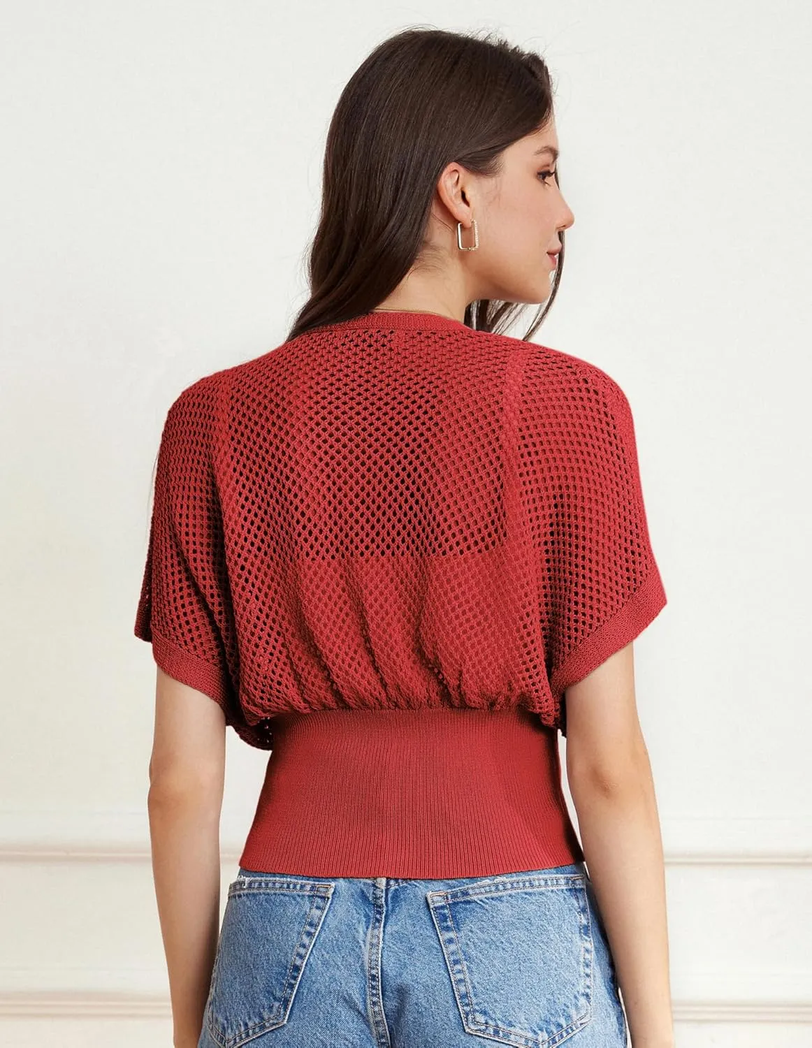 GRACE KARIN 2025 Women Short Sleeve Crochet Cardigan Summer Draped V-Neck Bolero Shrug Sweater Hollow Out Beach Cover Up