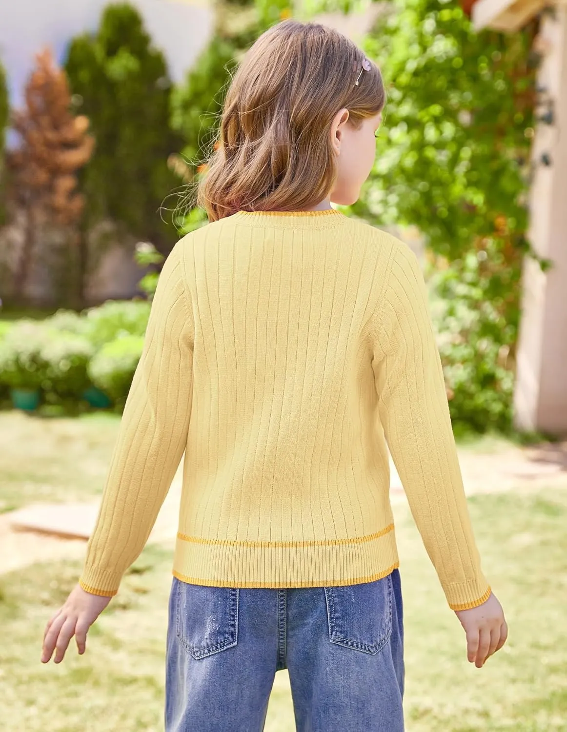 GRACE KARIN Girls Cardigan Sweater Long Sleeve Knit School Uniform Crew Neck Cute Cardigan 5-12 Years