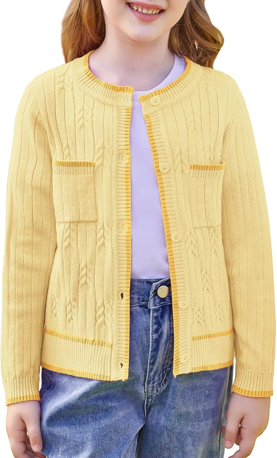 GRACE KARIN Girls Cardigan Sweater Long Sleeve Knit School Uniform Crew Neck Cute Cardigan 5-12 Years