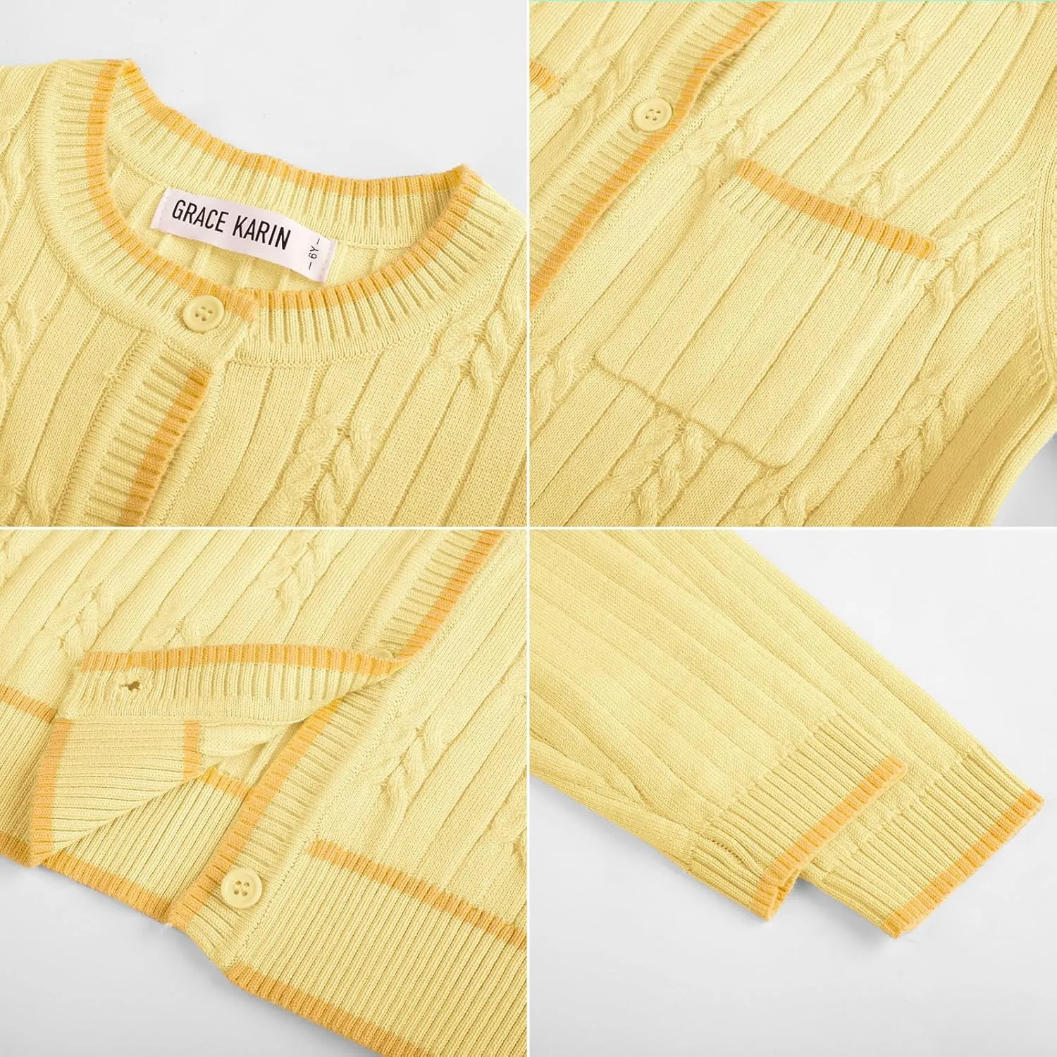 GRACE KARIN Girls Cardigan Sweater Long Sleeve Knit School Uniform Crew Neck Cute Cardigan 5-12 Years
